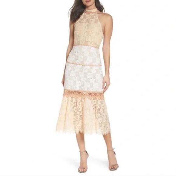 Foxiedox Amelia Lacey Midi Halter Dress Blush Women's Size XS NWT - Picture 1 of 13